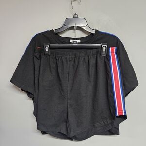 Women's Xl Black Pajama Set Crop Top Shorts Loungewear